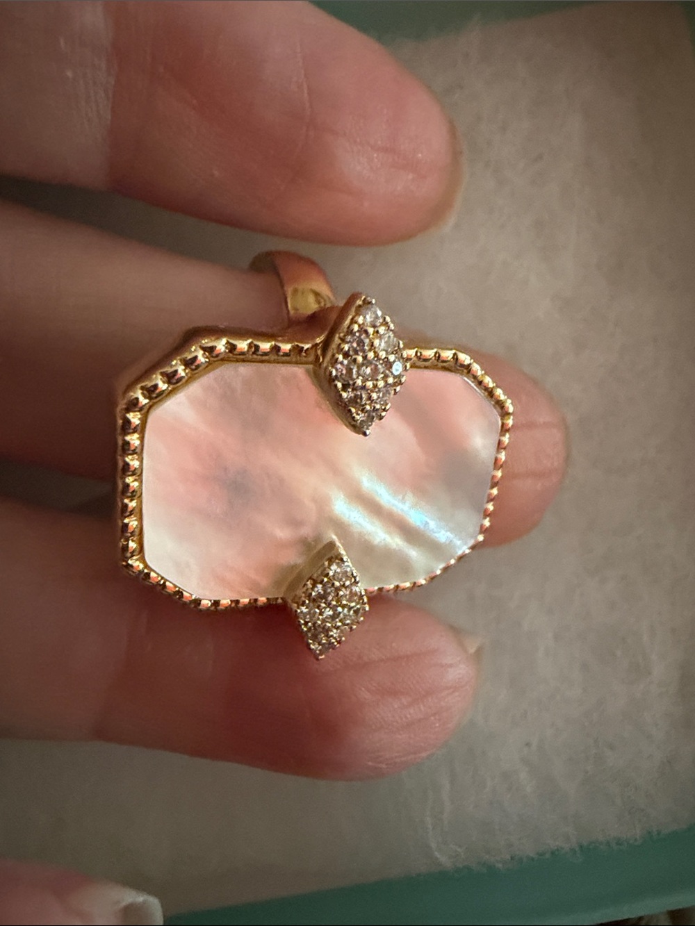 Park Lane Gold-Tone Mother-of-Pearl Ring with Crystal Accents